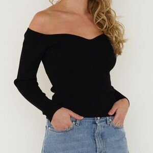 NWT Ba&sh Ribbed Sweetheart Neck Off The Shoulder Sweater Top